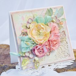 Kartka ślubna z ręcznie robionymi kwiatami