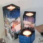 Świeczniki świąteczne – zimowe miasteczko 2 - na stół świateczny