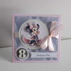 Kartka na urodziny z myszką Minnie - personalizacja