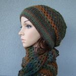 komplet ażurowy jesienny - kolory - czapka i szal