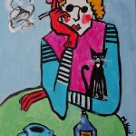 obraz babcia z kotkiem i papierosem - 