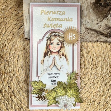 227,Kartka na komunię w pudełku dla dziewczynki 