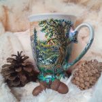 Ręcznie malowany kubek sowa i baśniowy las 300 ml. - ręcznie malowane