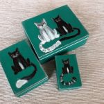 Pudełko malowane - Koty, zieleń morska - seria w zieleni morskiej