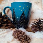 ręcznie malowany sowa i wilk pełnia księżyca kubek 300 ml. - ręcznie malowany