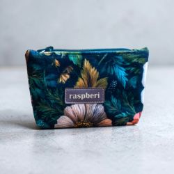 Etui na klucze z czarnego weluru w kwiaty – ciemne kolory, handmade