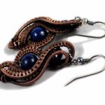 Kyanit, miedziane kolczyki z kyanitem - kolczyki wire wrapped z kyanitem