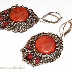 koral czerwony w ciemnym srebrze beading