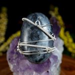 Larvikit, srebrny pierścionek z larvikitem - pierścionek wire wrapped