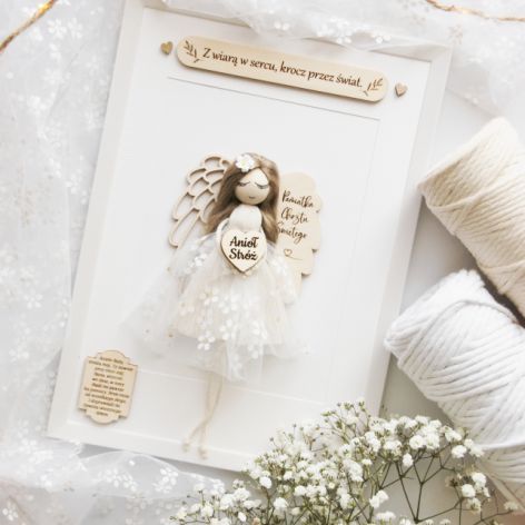 Duża Pamiątka Chrztu Świętego - anioł w ramce