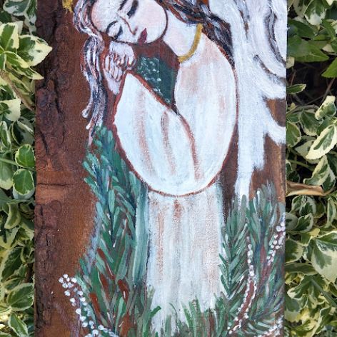 Anioł malowany  na desce