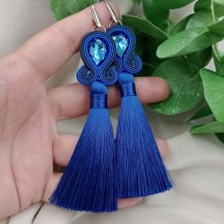 Kolczyki boho chwosty frędzle niebieskie long