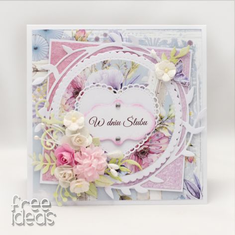 Przestrzenna kartka ślubna z kwiatami KS1917