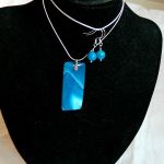 Niebieski agat i srebro, klasyczny zestaw biżuterii, wisiorek i kolczyki - 