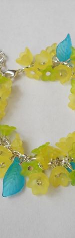 Kwiecista bransoletka ORINESS - żółta z niebieskimi listkami