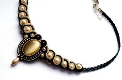 Naszyjnik - kolia Beż, Złoto i Czerń