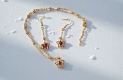 Pozłacany komplet z czerwonymi kamykami