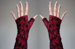 Rękawiczki mitenki czerwone z czarną koronką