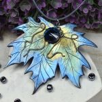 Komplet biżuterii "liść klonu" niebieski - jesienna biżuteria