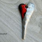 Serce - wisiorek ręcznie malowany - Serce podłużne - srebrno - czerwone