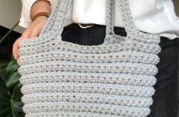 Torebka damska,na ramię, koszyk z sznurka,jasnoszara.