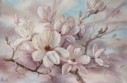 Magnolia, ręcznie malowany olejny na płótnie