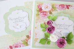 Kartka W DNIU ŚLUBU z różowymi kwiatami