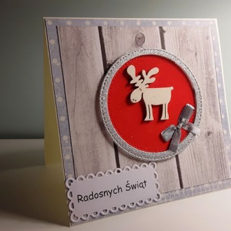Kartka Boże Narodzenie handmade łoś czerwona