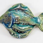 Ryba ceramiczna granatowo zielona - dekor ceramiczny
