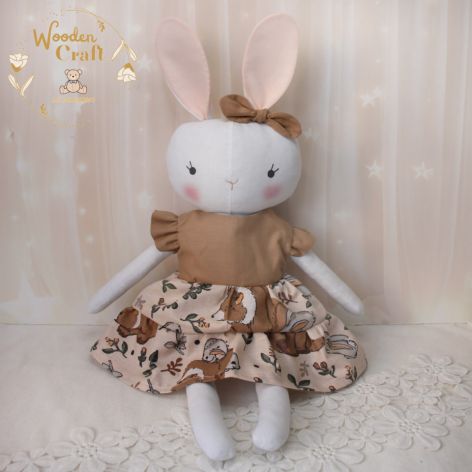 Króliczek Sara w sukience beż-brąz GOTOWY