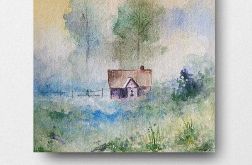 Pejzaż-akwarela formatu 20/20 cm