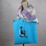Niebieska torba z bawełny Kot i Pies malowana - Ręcznie malowana torba Pies i Kot