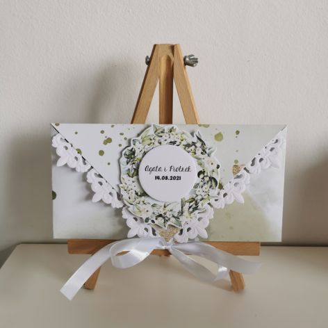 Kartka ślubna kopertowa kopertówka floral XVI personalizowana