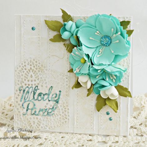 Kartka ślubna - turkusowe kwiaty