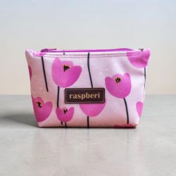 Etui na klucze z różowego weluru w tulipany – handmade
