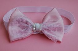 Retro opaska niemowlęca "Kokarda w różu i bieli"