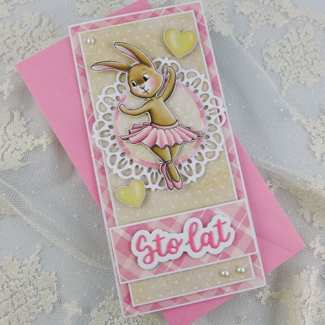 Kartka urodzinowa dla dziewczynki z uroczym króliczkiem