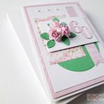 Kartka URODZINOWA różowo-zielona - Różowo-zielona kartka urodzinowa w przestrzennej kopercie