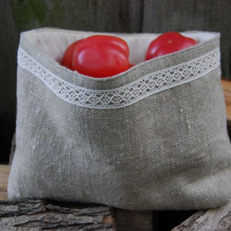 Lniany  woreczko - koszyczek