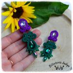 Kolczyki sutasz soutache długie zielony fioletowy - soutache