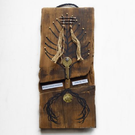 Drzewo siły /3/ obraz abstrakcja na starej desce technika mieszana