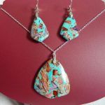 Niebieski jaspis cesarski i srebro, wisiorek i kolczyki, zestaw biżuterii - 