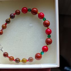 Bransoletka z kamieni koral jaspis Agat 