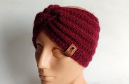 Opaska ręcznie robiona na drutach, bordowa.