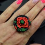 Duży pierścionek czerwony mak - regulowany pierścionek