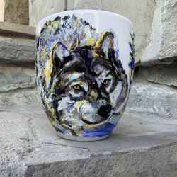 Porcelanowy kubek ręcznie malowany Zimowy wilk