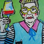 kolorowy obraz do salonu babcia z lampką wina  - 