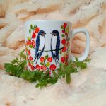 Jaskółki i róże ręcznie malowany kubek 270 ml - ręcznie malowane