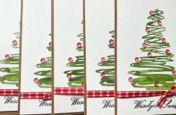 058,zestaw 5 kartek świątecznych z akwarelowymi choinkami