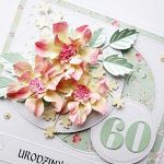 Kartka URODZINOWA miętowo-różowa - Kartka na urodziny z różowo-kremowymi kwiatami